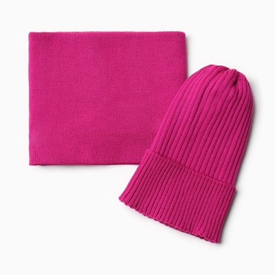 Комплект для девочки (снуд и шапка), цвет малина, размер 48-52