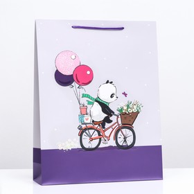 Пакет подарочный "Медведь на велосипеде с шарами" 33 х 42,5 х 10,5 см