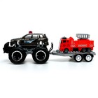 Машина инерционная «Джип», с прицепом и пожарной машиной, цвет МИКС, в пакете - фото 3909275