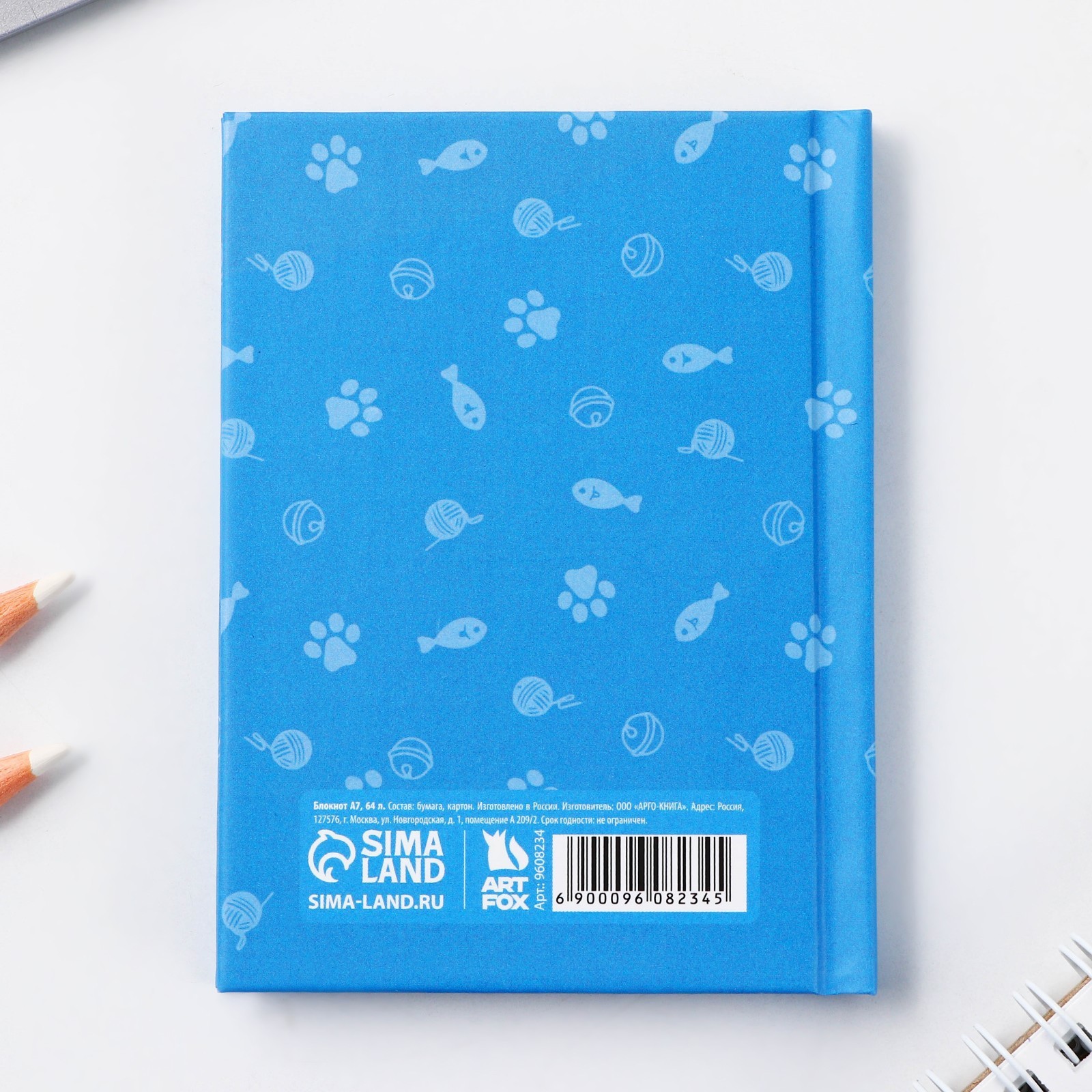Блокноты в твердой обложке А7, 64 л «Кот на голубом фоне» (9608234 ...