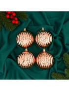 Ёлочные игрушки «Винтаж», шары новогодние, d=8 см, набор 4 шт., полосы, золото - Фото 3