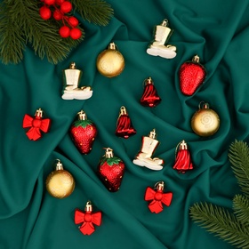 Ёлочные игрушки «Клубничное настроение», набор 15 шт., красный/золотистый