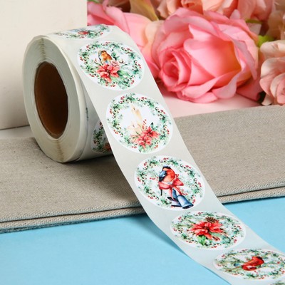 Наклейки в рулоне новогодние «Венки», для декора и подарков, 500 шт., 3.8×3.8 см