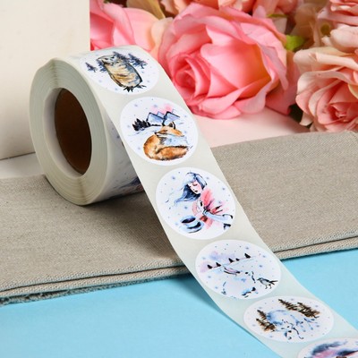 Наклейки в рулоне «Новогоднее настроение», для декора и подарков, 500 шт., 3.8×3.8 см