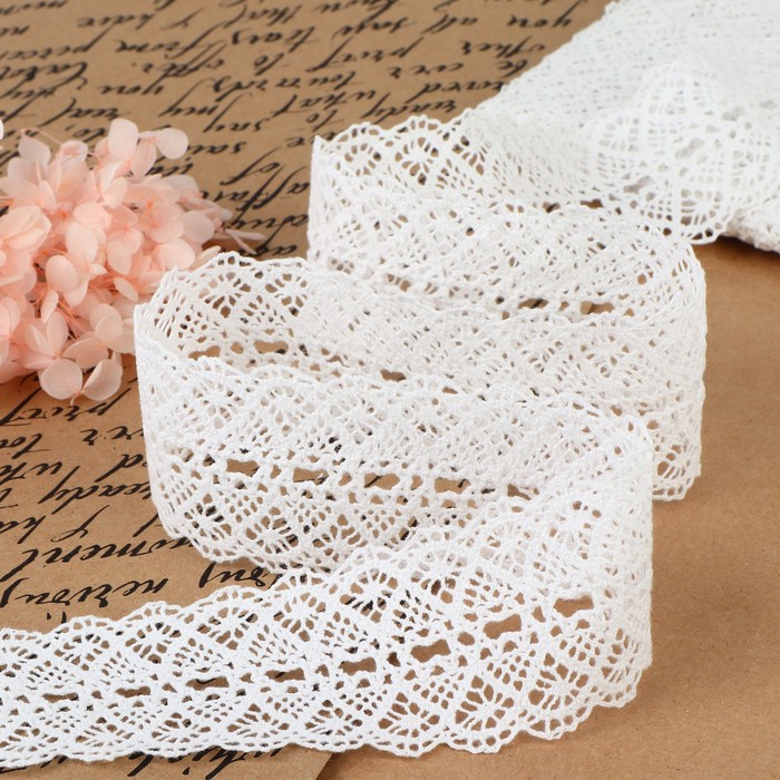 Кружево вязаное, 45 мм, 10±1 м, белое - Фото 1