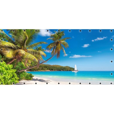 Фотосетка, 314 × 155 см, с фотопечатью, люверсы шаг 0.3 м, «Пляж с пальмами»