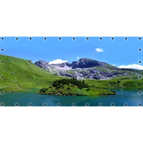 Фотосетка, 314 × 155 см, с фотопечатью, люверсы шаг 0.3 м, «Озеро и горы-1»