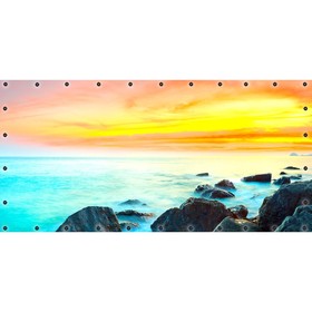 Фотосетка, 314 × 155 см, с фотопечатью, люверсы шаг 0.3 м, «Закат над морем»