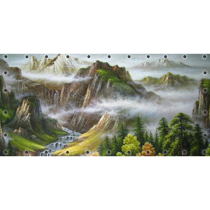 Фотосетка, 314 × 155 см, с фотопечатью, люверсы шаг 0.3 м, «Пейзаж с горами»