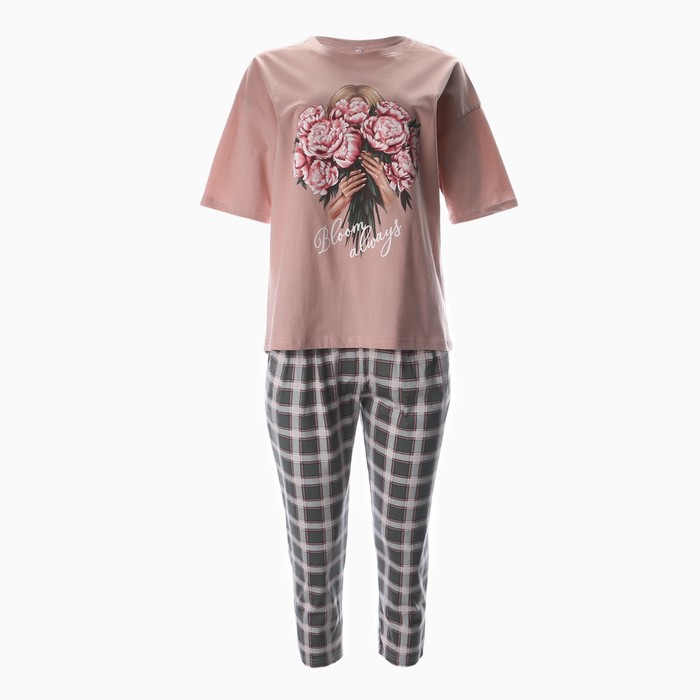 Комплект женский домашний (футболка/бриджи), цвет розовый, размер 46 - фото 1909295920