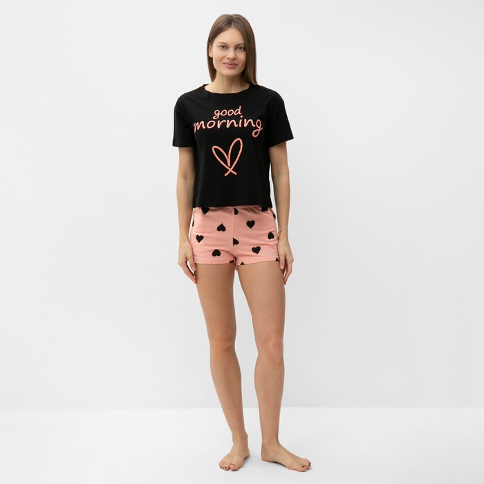 Комплект женский домашний (футболка/шорты), цвет персик, размер 46 - фото 1909295963