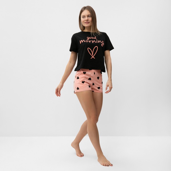Комплект женский домашний (футболка/шорты), цвет персик, размер 46 - фото 1909295964