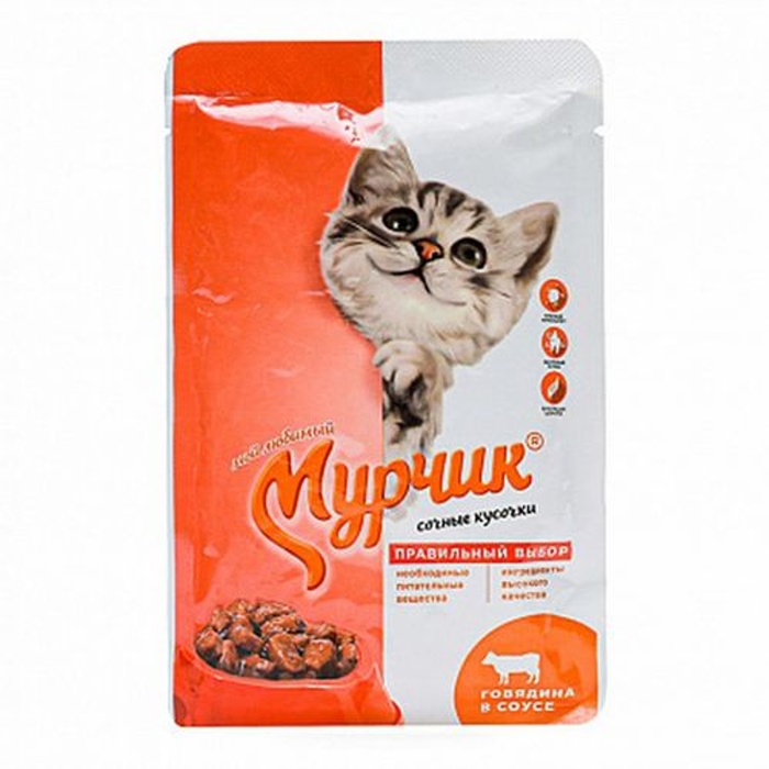 Консервированный корм Мурчик для кошек, говядина, 75 г - Фото 1