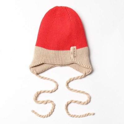 Шапка детская MINAKU, красно-бежевая, размер 35-40 (1-6 мес.)