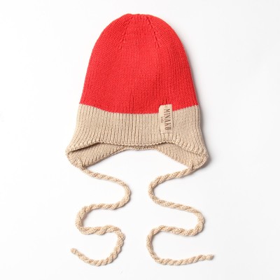 Шапка детская MINAKU, красно-бежевая, размер 42-44 (6-9 мес.)