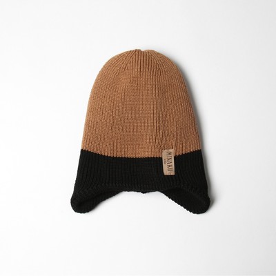 Шапка детская MINAKU, размер 50-52, бежевый/чёрный