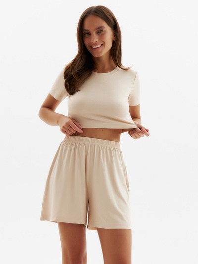 Пижама женская (футболка, шорты) MINAKU: Home collection, размер 46, бежевая