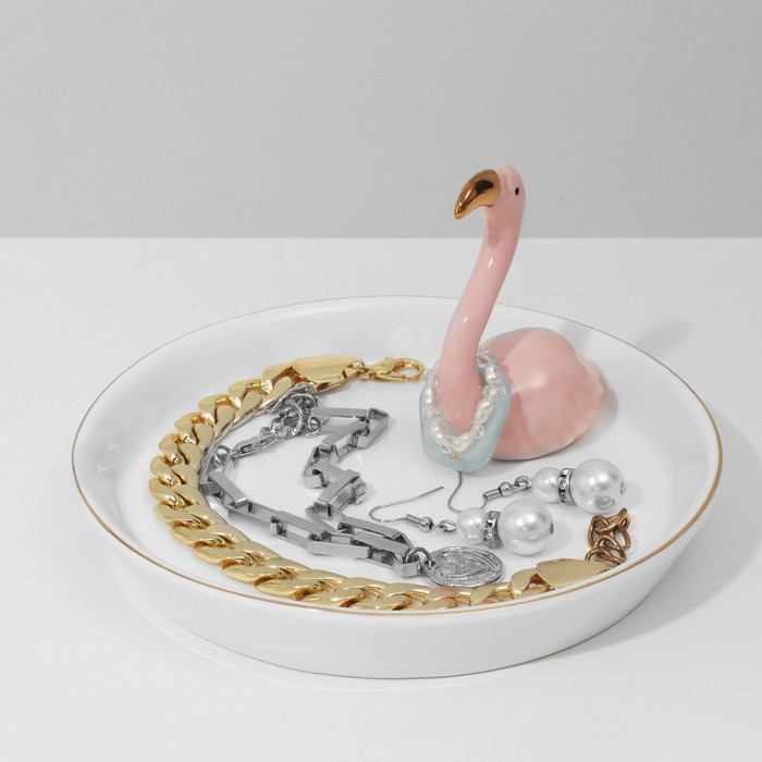 Подставка универсальная керамика «Фламинго» 14×11,5, цвет бело-розовый - фото 1907833948