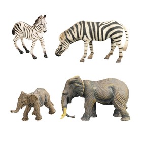 Набор фигурок «Мир диких животных: семья зебр и семья слонов», 4 фигурки