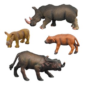 Набор фигурок «Мир диких животных: семья буйволов и семья носорогов», 4 фигурки