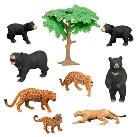 Набор фигурок «Мир диких животных: семья гималайских медведей и семья ягуаров», 9 предметов