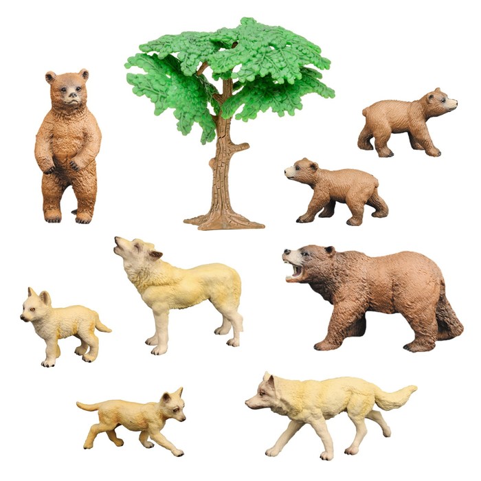 Набор фигурок «Мир диких животных: семья бурых медведей и семья полярных волков», 9 предметов - фото 1906387029