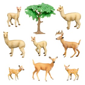 Набор фигурок «Мир диких животных: семья альпак и семья оленей», 9 фигурок