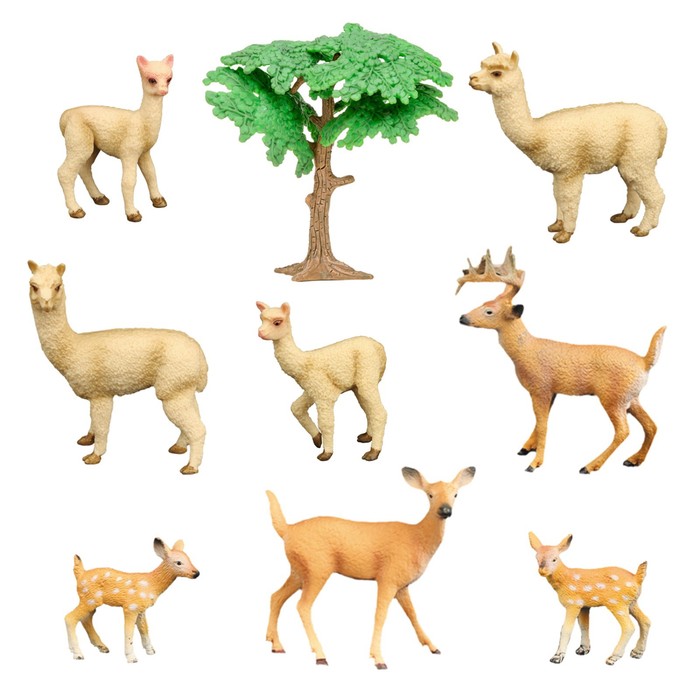Набор фигурок «Мир диких животных: семья альпак и семья оленей», 9 фигурок - фото 1906387049