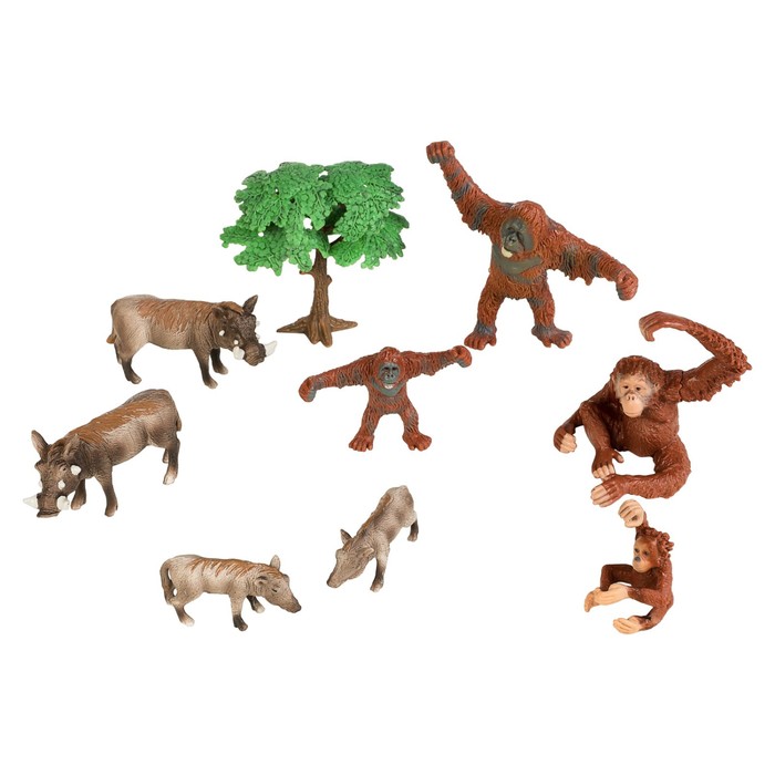 Набор фигурок «Мир диких животных: семья орангутанов и семья бородавочников», 9 фигурок - Фото 1