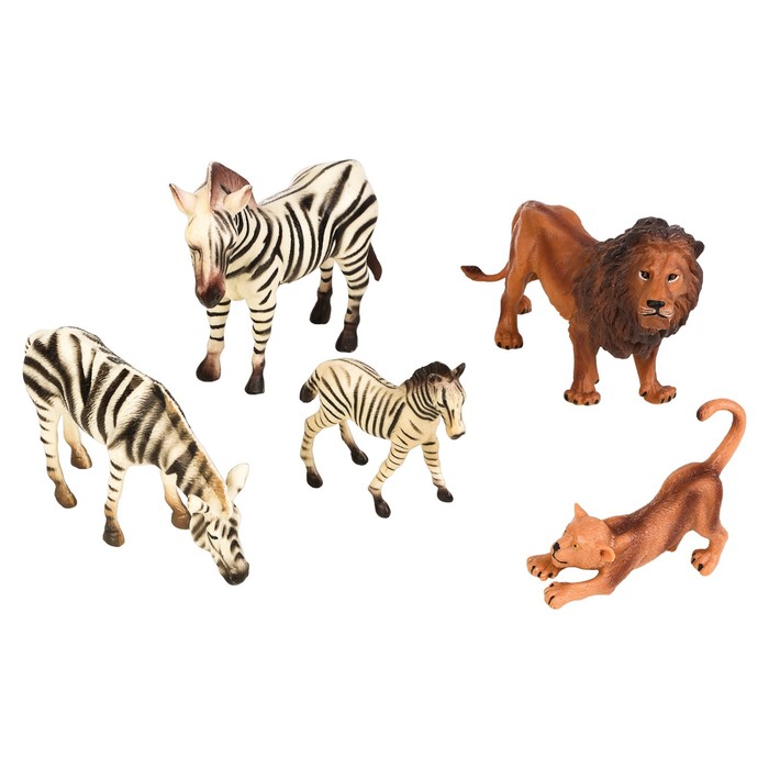 Набор фигурок «Мир диких животных: семья львов и семья зебр», 5 фигурок - фото 1906387171