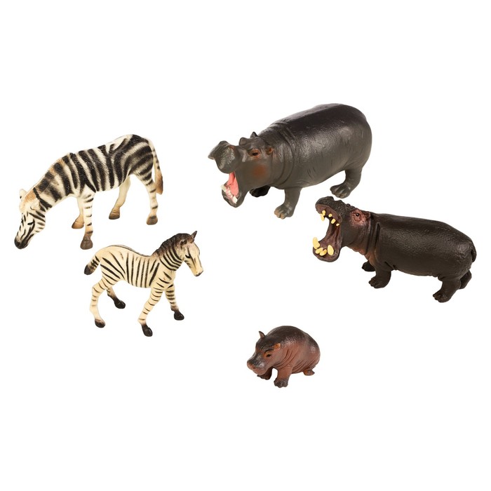 Набор фигурок «Мир диких животных: семья бегемотов и семья зебр», 5 фигурок - фото 1906387199