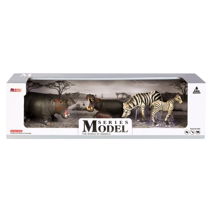 Набор фигурок «Мир диких животных: семья бегемотов и семья зебр», 5 фигурок - фото 1906387209