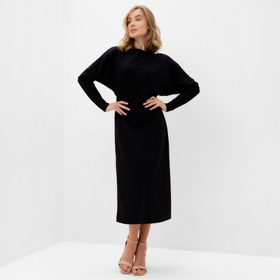 Платье трикотажное миди женское MINAKU: Basic line, чёрное, размер 46