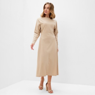 Платье трикотажное миди женское MINAKU: Basic line, бежевое, размер 50