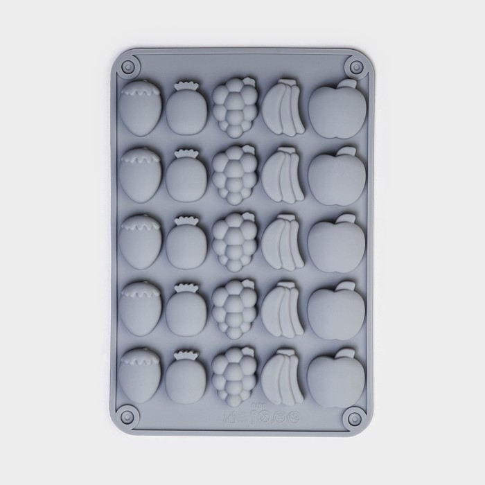 Форма для мармелада Доляна «Фрукты», силикон, 21.3×14.4×1.5 см, 25 ячеек (3×2 см), цвет серый - Фото 1