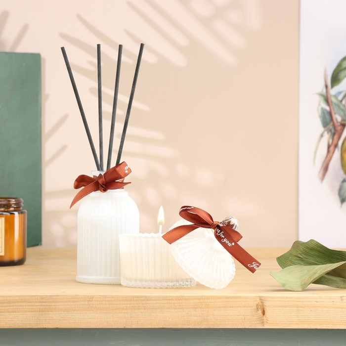 Набор диффузор 100 мл+свеча 6×9 см, жасмин, белый - Фото 1