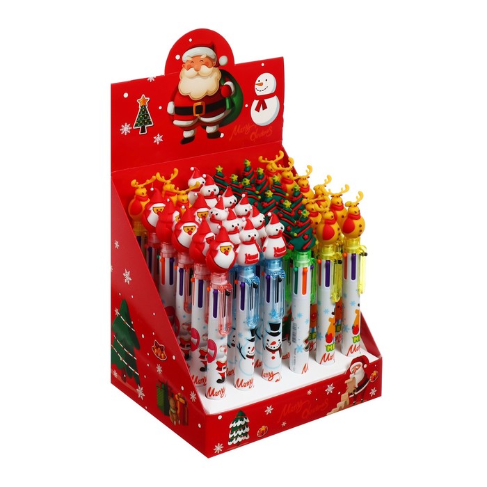 Многоцветная шариковая ручка Calligrata «Новый год», автоматическая, 6-ти цветная, 0.7 мм, подарочная, МИКС