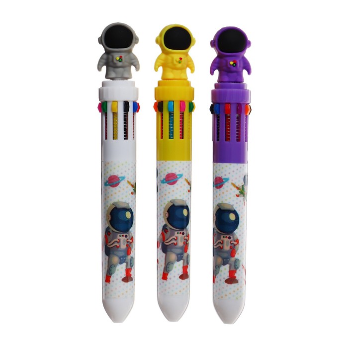 Ручка шариковая автоматическая, 10-ти цветная, Космонавт МИКС