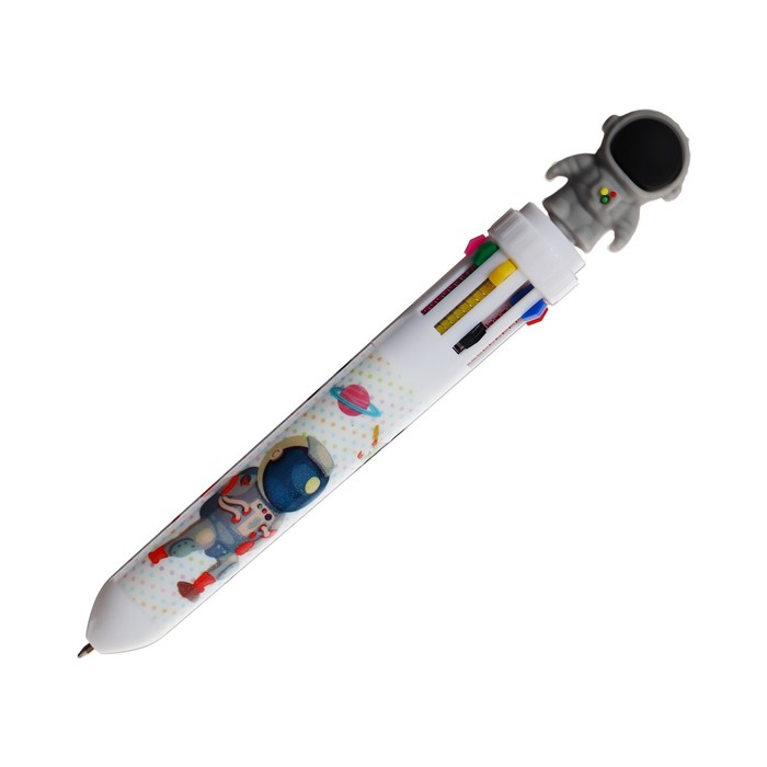 Ручка шариковая автоматическая, 10-ти цветная, Космонавт МИКС