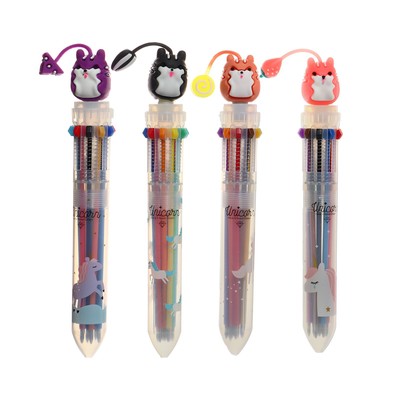 Ручка шариковая автоматическая, 10-ти цветная, «Зверушки», МИКС