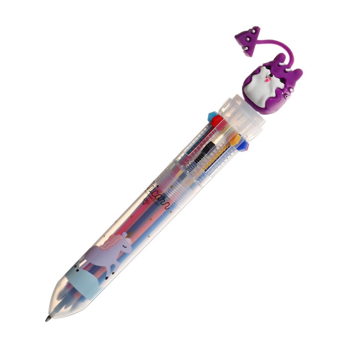 Ручка шариковая автоматическая, 10-ти цветная, Зверушки МИКС