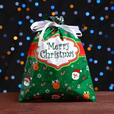 Пакет подарочный с завязками, "Счастливого рождества", 24х32 см