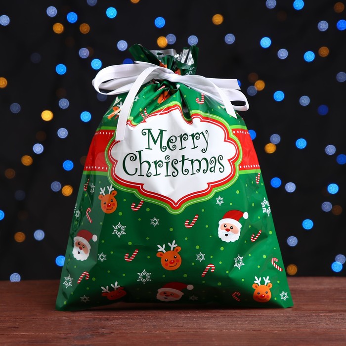 Пакет подарочный с завязками, "Счастливого рождества", 24х32 см - Фото 1