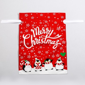 Пакет подарочный новогодний с завязками, «Пингвины», 24?32 см (комплект 5 шт)