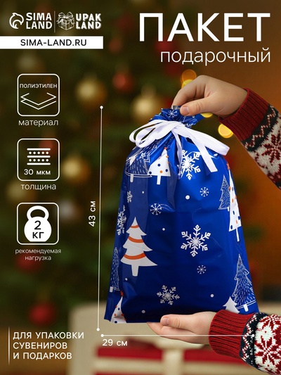 Пакет подарочный новогодний с завязками, «Зимний лес», 29×43 см