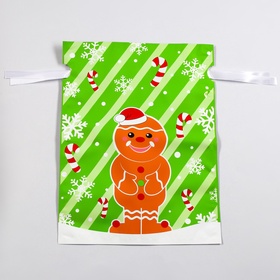 Пакет подарочный новогодний с завязками, «Пряничный человек», 24?32 см (комплект 5 шт)