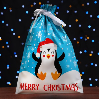 Пакет подарочный с завязками, "Счастливый пингвин", 29х43 см