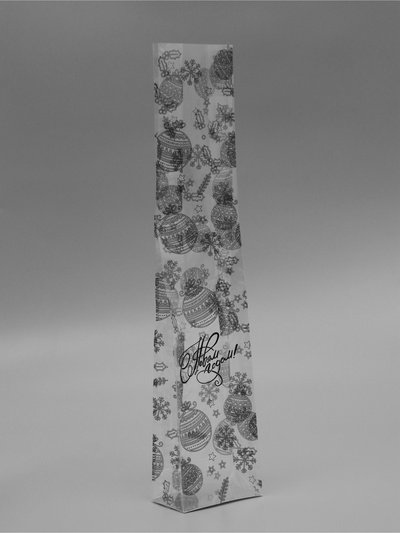 Пакет подарочный новогодний с жёстким дном, прозрачный с ёлочными шарами, 11×7×53 см
