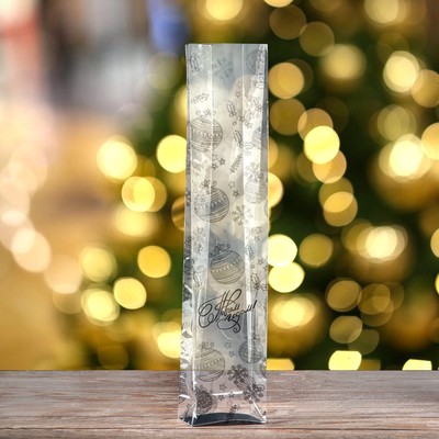 Пакет подарочный новогодний с жёстким дном, прозрачный с ёлочными шарами, 11×7×53 см