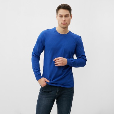 Лонгслив мужской однотонный, цвет ярко-синий, размер 56